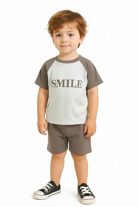 Kids Smile Print Stretchable  T-shirt & Short Set