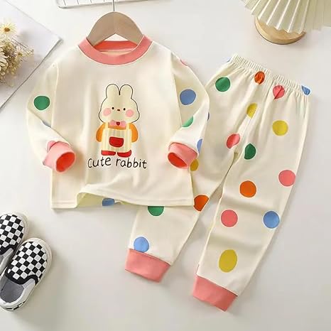 Kids Cute Bunny Print Pink T-shirt & Pyjama Set