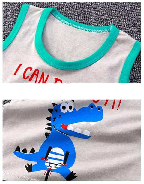 Kid's Summer Sleeveless Dinosaur Printed T-Shirt & Shorts Set