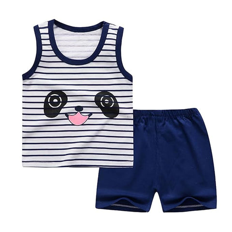Kid's Stripe Printed Sleeveless T-Shirt & Shorts Set