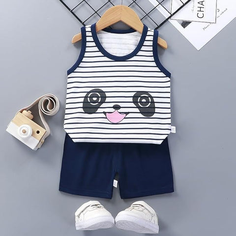 Kid's Stripe Printed Sleeveless T-Shirt & Shorts Set