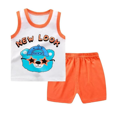 Cool Bear Printed Sleeveless T-Shirt & Shorts Set