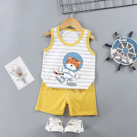 Kid's Tiger Printed Sleeveless T-Shirt & Shorts Set