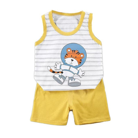 Kid's Tiger Printed Sleeveless T-Shirt & Shorts Set