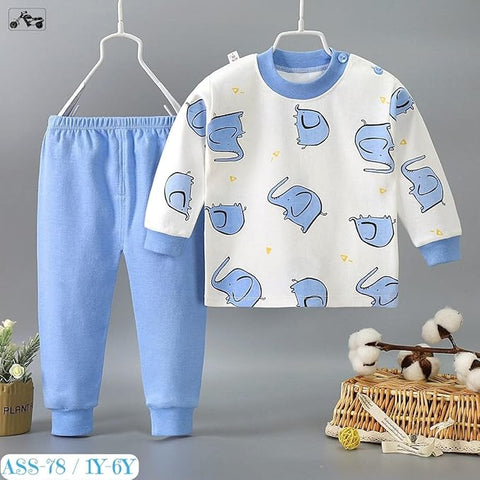 Kids All-over Elephant Print T-shirt & Solid Pajama Set