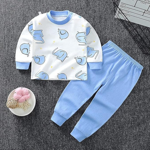Kids All-over Elephant Print T-shirt & Solid Pajama Set
