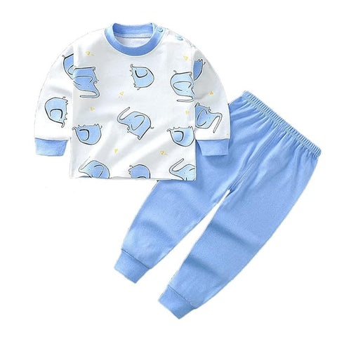 Kids All-over Elephant Print T-shirt & Solid Pajama Set