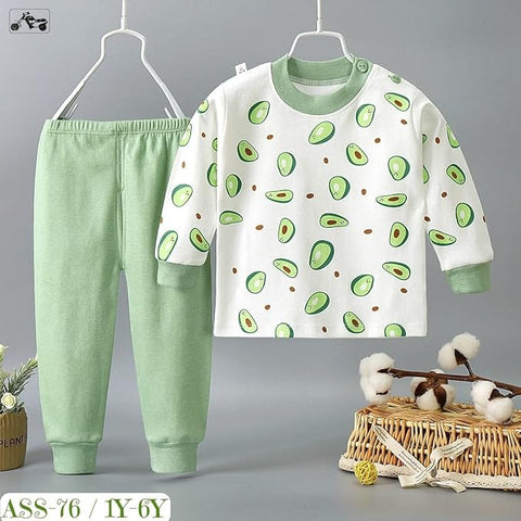 Kids All-over Avocado Print T-shirt & Solid Pajama Set