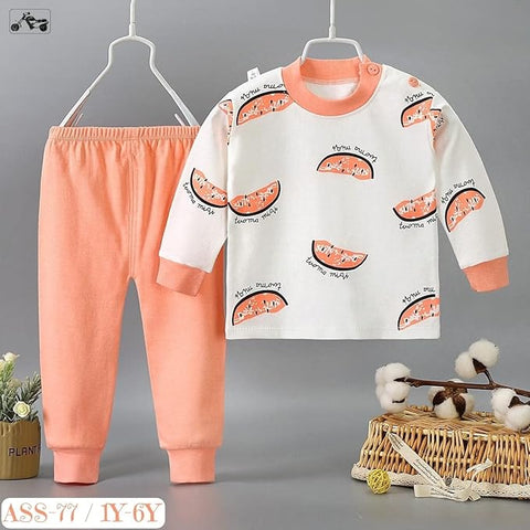 Kids All-over Watermelon Print T-shirt & Solid Pajama Set