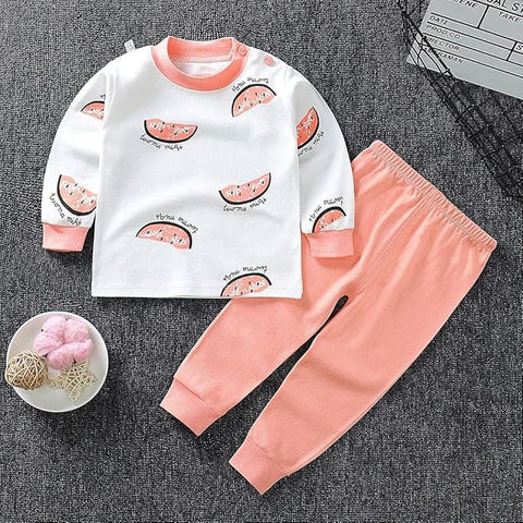 Kids All-over Watermelon Print T-shirt & Solid Pajama Set