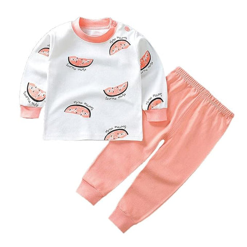 Kids All-over Watermelon Print T-shirt & Solid Pajama Set