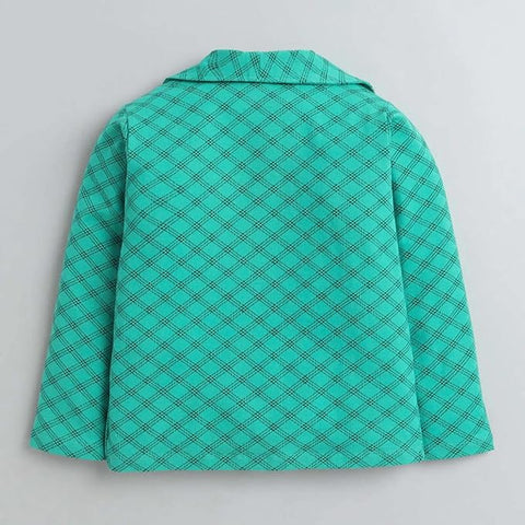 Cotton Printed Check Full Sleeve Jacket Attached T-Shirt Pant Clothing Set For Boy's