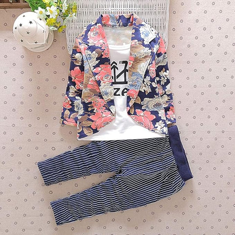 Cotton Printed Check Full Sleeve Jacket Attached T-Shirt Pant Clothing Set For Boy's