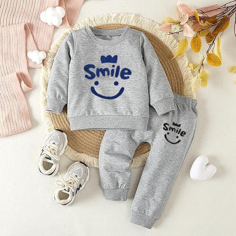 Kids Smile Print Sweatshirt & Pant Set