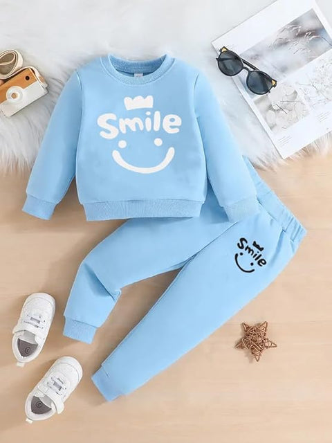 Kids Smile Print Sweatshirt & Pant Set
