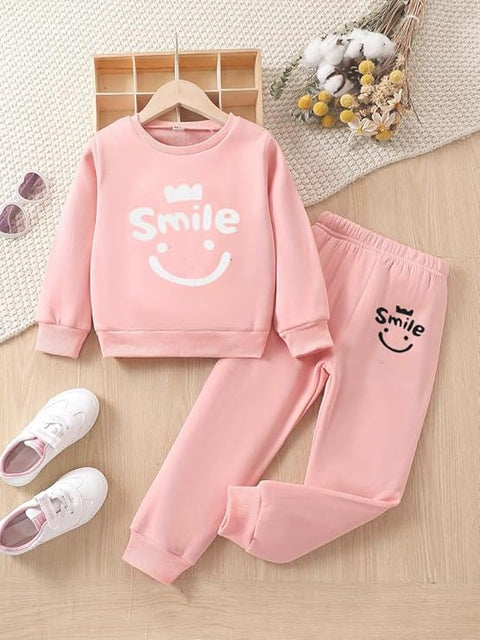 Kids Smile Print Sweatshirt & Pant Set