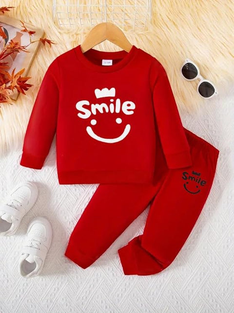 Kids Smile Print Sweatshirt & Pant Set
