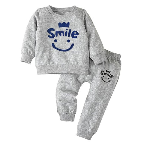 Kids Smile Print Sweatshirt & Pant Set