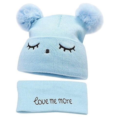 Bear Style Kids Winter Wool Warm Pom-pom Ears Cap Beanie Hat and Muffler