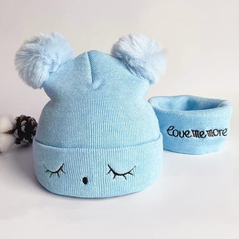 Bear Style Kids Winter Wool Warm Pom-pom Ears Cap Beanie Hat and Muffler
