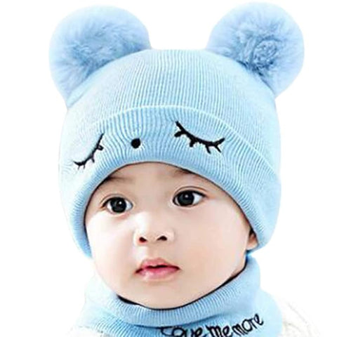 Bear Style Kids Winter Wool Warm Pom-pom Ears Cap Beanie Hat and Muffler