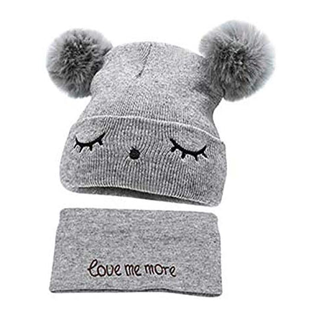 Bear Style Kids Winter Wool Warm Pom-pom Ears Cap Beanie Hat and Muffler