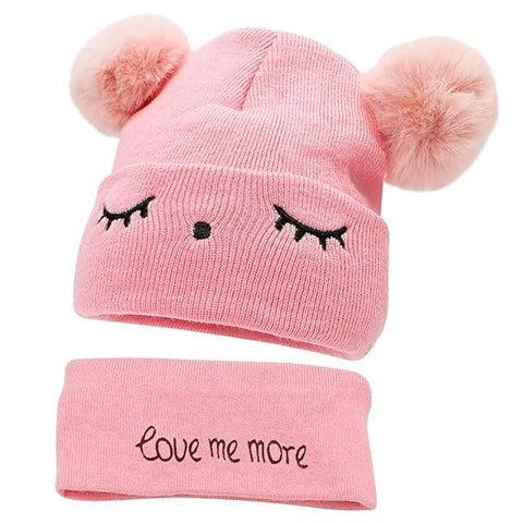 Bear Style Kids Winter Wool Warm Pom-pom Ears Cap Beanie Hat and Muffler