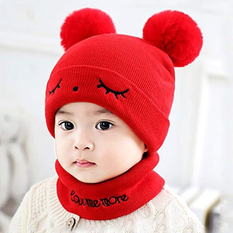 Bear Style Kids Winter Wool Warm Pom-pom Ears Cap Beanie Hat and Muffler