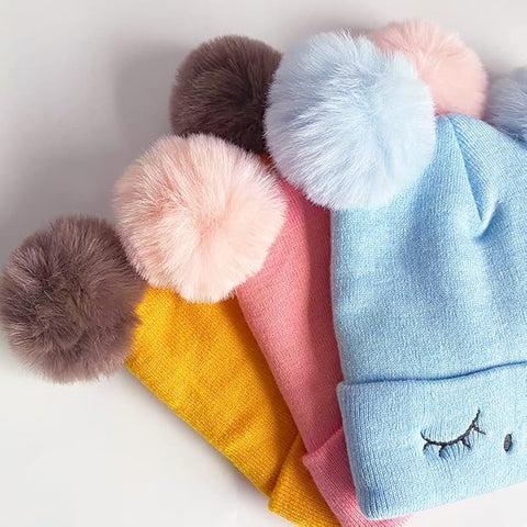 Bear Style Kids Winter Wool Warm Pom-pom Ears Cap Beanie Hat and Muffler