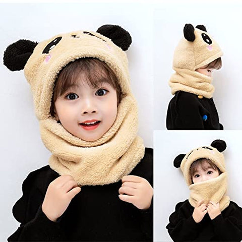 Faux Fur Soft Plush Panda Kids Winter Beanie Monkey Cap Hat Scarf