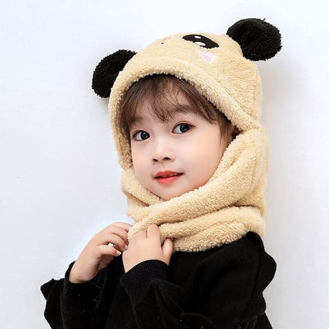 Faux Fur Soft Plush Panda Kids Winter Beanie Monkey Cap Hat Scarf