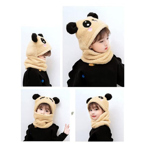 Faux Fur Soft Plush Panda Kids Winter Beanie Monkey Cap Hat Scarf