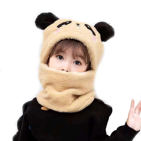 Faux Fur Soft Plush Panda Kids Winter Beanie Monkey Cap Hat Scarf