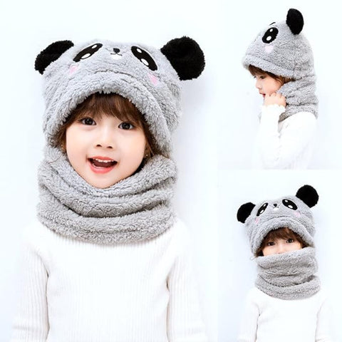 Faux Fur Soft Plush Panda Kids Winter Beanie Monkey Cap Hat Scarf