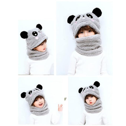 Faux Fur Soft Plush Panda Kids Winter Beanie Monkey Cap Hat Scarf