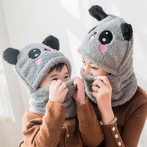Faux Fur Soft Plush Panda Kids Winter Beanie Monkey Cap Hat Scarf