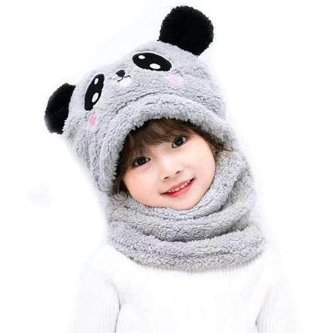 Faux Fur Soft Plush Panda Kids Winter Beanie Monkey Cap Hat Scarf