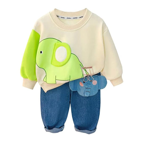 Kids Elephant Themed Sweatshirt & Denim Pant Set