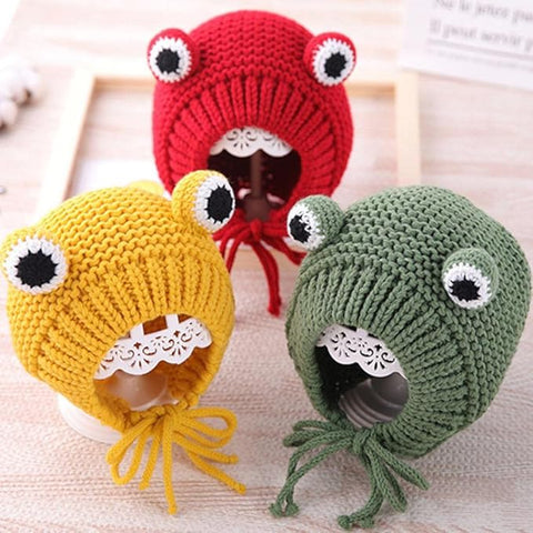 Kids Winter Warm Wool Knitted Cute Froggy Ear Cartoon Cap Beanie Hat Topa