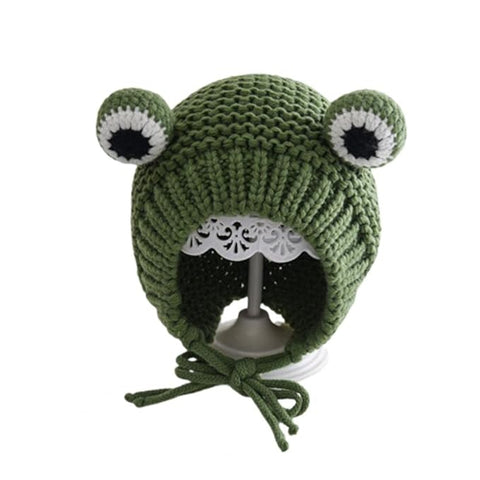 Kids Winter Warm Wool Knitted Cute Froggy Ear Cartoon Cap Beanie Hat Topa