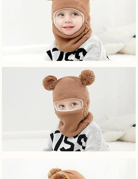 Kids Knitted Wool Warm Pom Pom Monkey Cap Beanie Hat