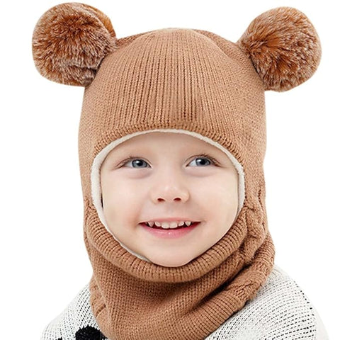 Kids Knitted Wool Warm Pom Pom Monkey Cap Beanie Hat