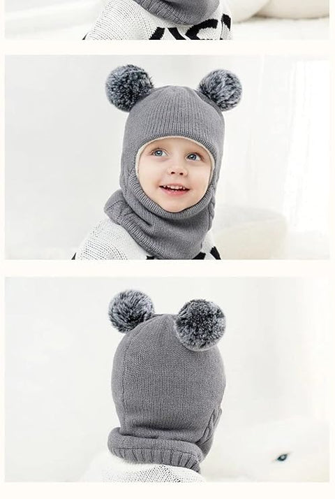 Kids Knitted Wool Warm Pom Pom Monkey Cap Beanie Hat
