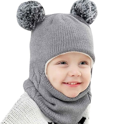 Kids Knitted Wool Warm Pom Pom Monkey Cap Beanie Hat