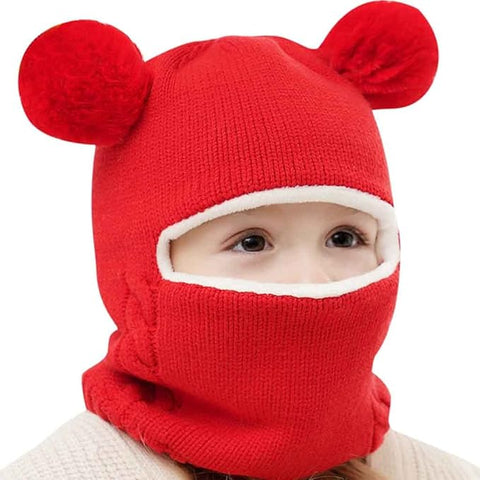 Kids Knitted Wool Warm Pom Pom Monkey Cap Beanie Hat
