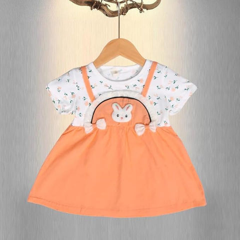 Girls Bunny Patch Floral Print Short-sleeve Pinafore Dress