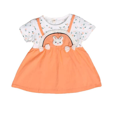 Girls Bunny Patch Floral Print Short-sleeve Pinafore Dress