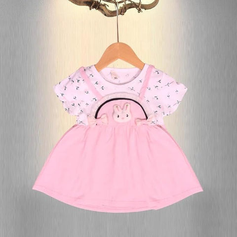 Girls Bunny Patch Floral Print Short-sleeve Pinafore Dress