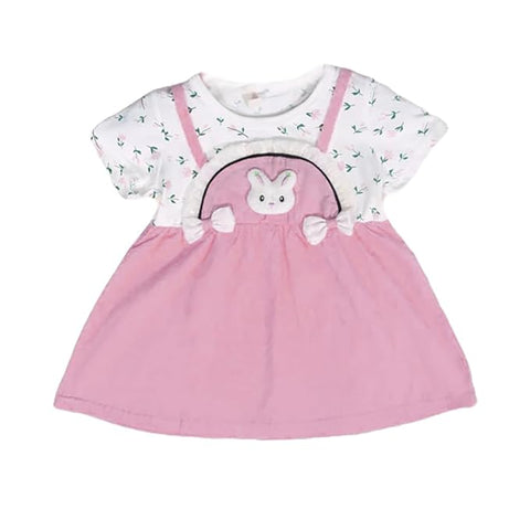 Girls Bunny Patch Floral Print Short-sleeve Pinafore Dress