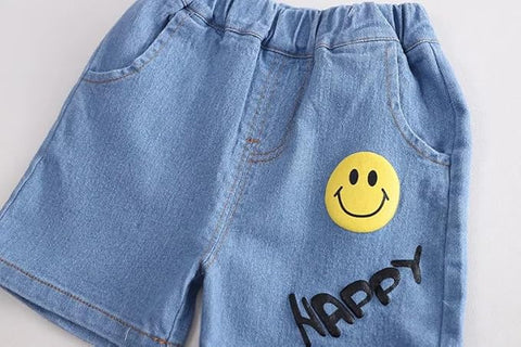 Kids Happy Face Print With 3D Legs T-shirt & Cotton Short Set